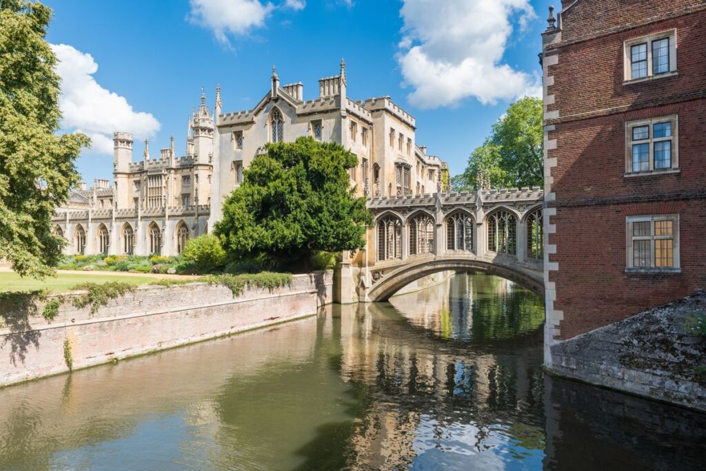 St John's College Cambridge seen across the River Cam with its bridge