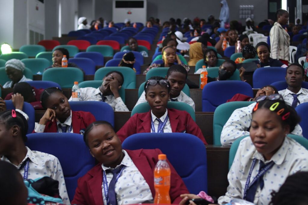 Students attending a lecture in a university hall in Lagos, Nigeria